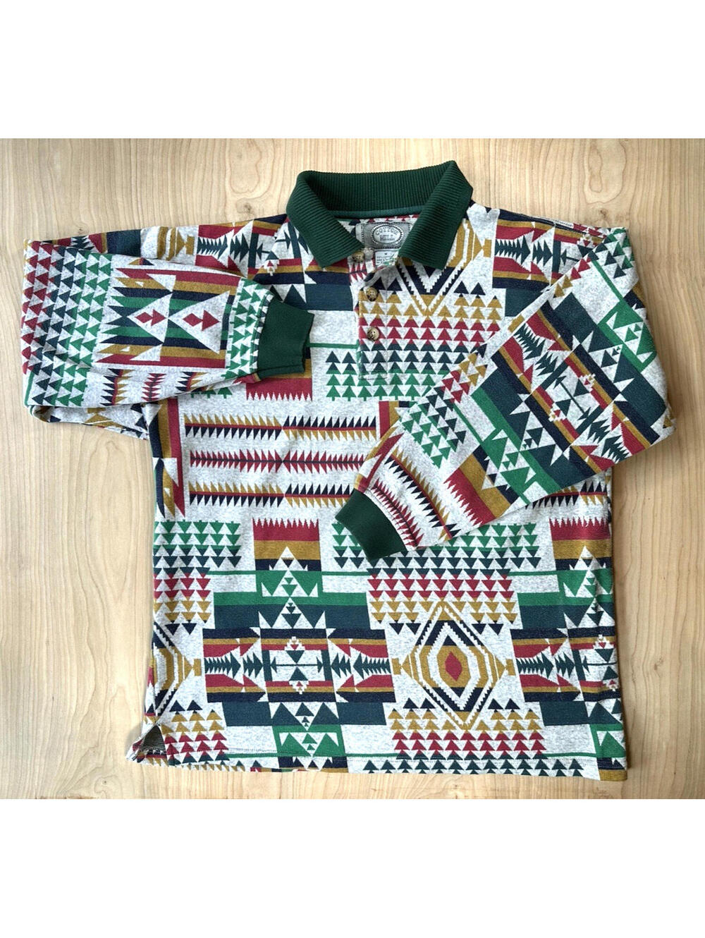 vintage 90s Cotton Mills Rugby southwestern Native American design Aztec polo